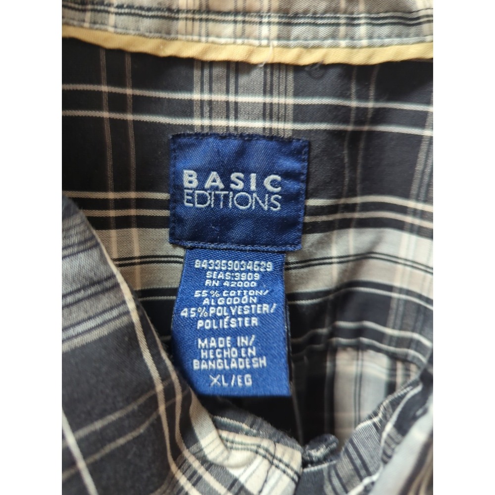 Basic Editions XL men button front plaid 4 shirts black blue orange short sleeve - Picture 6 of 15